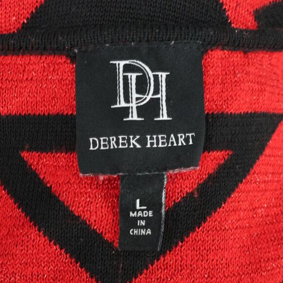 Derek Heart Sweater Dress Womens Large Black Red Metallic Scoop Neck Bodycon - Picture 3 of 11